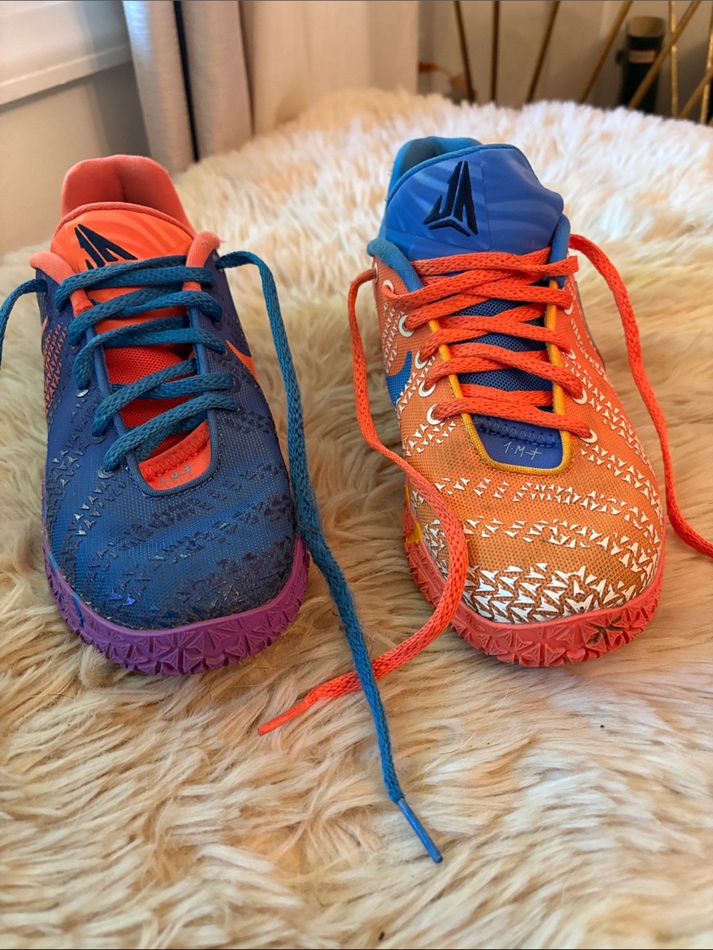 Nike Kids Mismatched Blue & Orange Basketball Sneakers